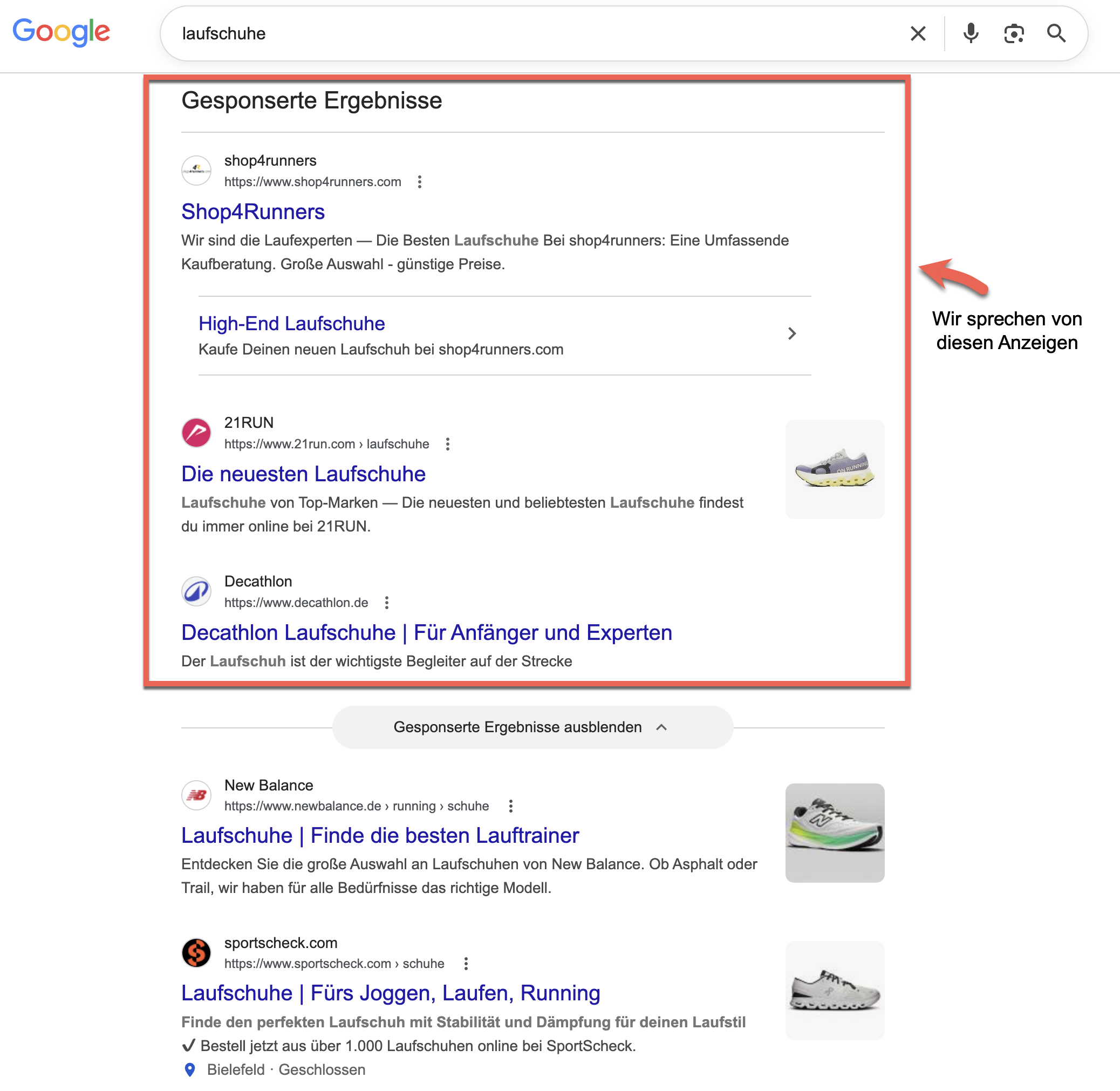 Screenshot Beispiele von Google-Anzeigen